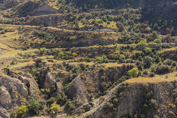 Panoramic view of autumn landscape in the mountains of Dagestan