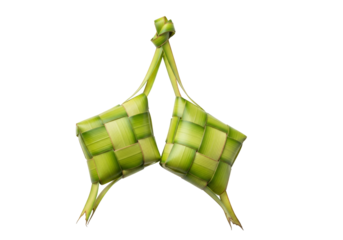 pair of green ketupat woven palm leaf decorations