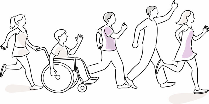 People running and a person in a wheelchair showing inclusivity and movement
