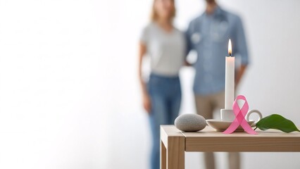 Couple supporting loved one with breast cancer awareness ribbon