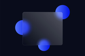 glassmorphism background banner with transparent glass frame template . Realistic Frosted glass morphism effect with blurred abstract gradient blue circle shapes. Vector illustration	