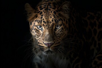 Captivating leopard portrait showcasing stunning fur patterns and intense gaze, highlighting the beauty of wildlife photography and conservation.