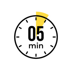 5 or five minute Timer, clock, stopwatch isolated icons. Countdown timer symbol. Label cooking time. Minute timer, Time measure, Chronometer, Alarm, Kitchen timer, label, sticker, stamp. Vector