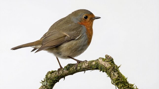 Ultra-realistic photo of a small bird perched naturally, isolated on white background, detailed feather