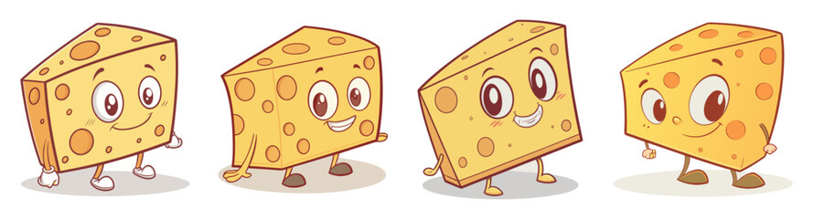 Cute Cheese Character Set with Funny Facial Expressions