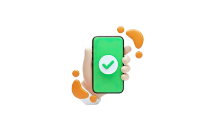 3D Hand Holding Smartphone with Green Checkmark