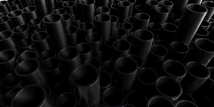 Abstract black cylinders 3d render for modern design and decoration concepts.3d render