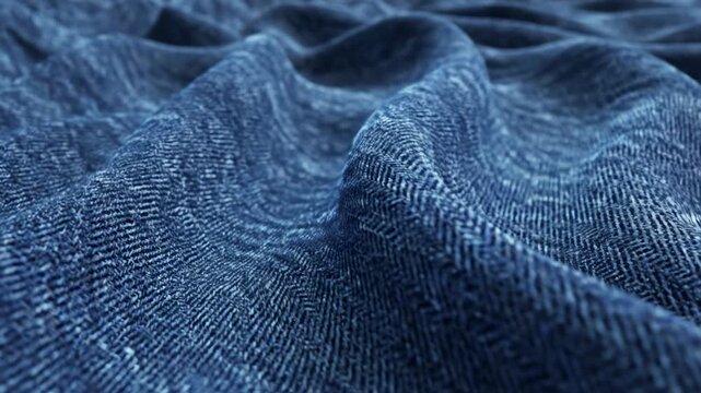 Abstract motion graphic loop of dynamic blue denim fabric texture weaving and flowing smoothly creating a high-tech textile background vibrant color, seamless, apparel mockup