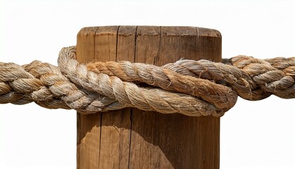 Rustic Wooden Post Wrapped In Twisted Rope On Transparent Background