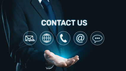 UI concept for contact us section showing icons for email, web, phone, and message. Contact and support icons help streamline business communication and improve customer contact experience. Elide