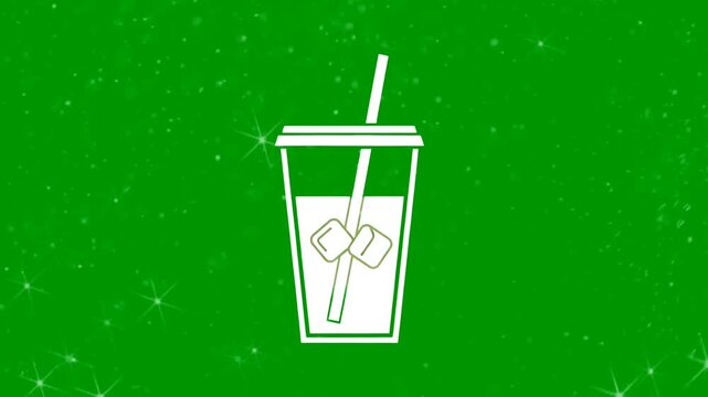 iced drink cup with straw icon animation on green background minimalist design