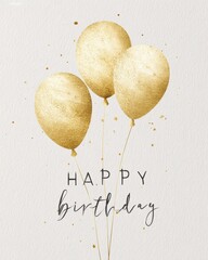 Elegant Gold Foil Birthday Greeting Card with Balloons Design