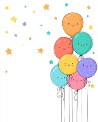 Cute Cartoon Birthday Greeting Card Design with Colorful Balloons