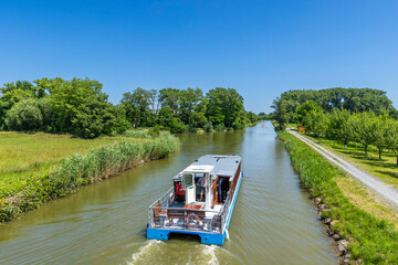 Passenger boat cruising Batuv kanal Vnorovy Czechia