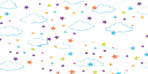 Colorful birthday celebration background with pink hearts and confetti and balloons and party streamers featuring a seamless floral pattern and butterfly vector illustration for a holiday card design