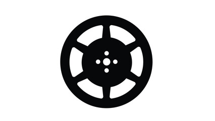 Fototapeta premium Minimalist black film reel icon silhouette symbol isolated on white background