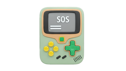 Retro Handheld Game Console Displaying SOS