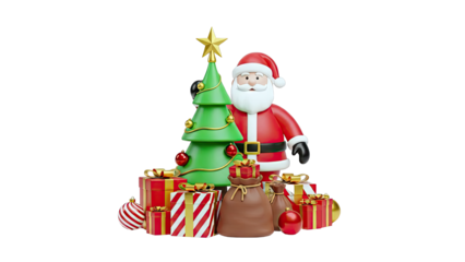 Santa Claus with Christmas Tree and Gifts