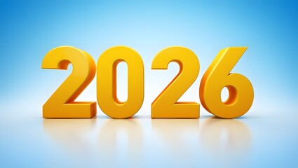 Bright yellow three dimensional numbers reading 2026 presented in a clean studio setting