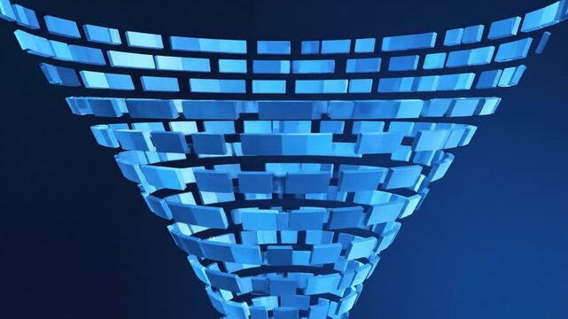 Dynamic blue 3D funnel made of rectangular blocks