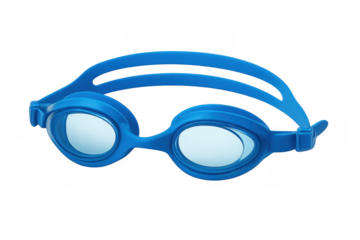 Blue swimming goggles protecting eyes for aquatic sports