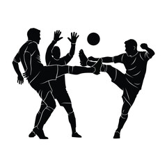 Soccer Players Kicking, Football Action Silhouette