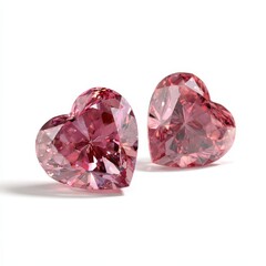 Sparkling pink heart gemstones isolated on white background