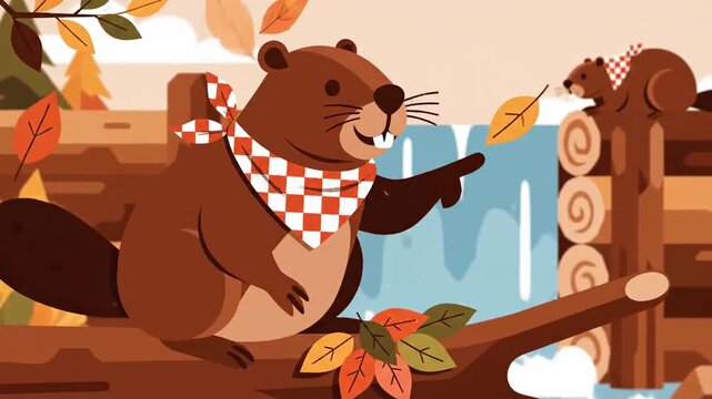 Cartoon Beaver Enjoying Autumn Nature In An Animated Vector Video Animation