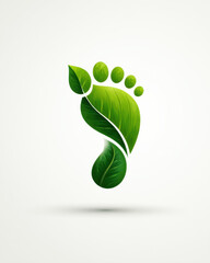 Green leaf logo with a footprint in the middle, set against a white background. Commercial illustration artwork. Illustration. High-resolution. High-res. Premium quality. Premium. Professional grade.
