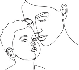 Minimal line art of a mother and child face, clean modern style