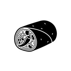 Black burrito with white design isolated on transparent background, Vector