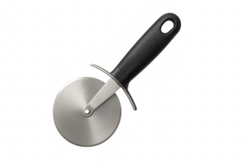 Pizza cutter with black handle and transparent background
