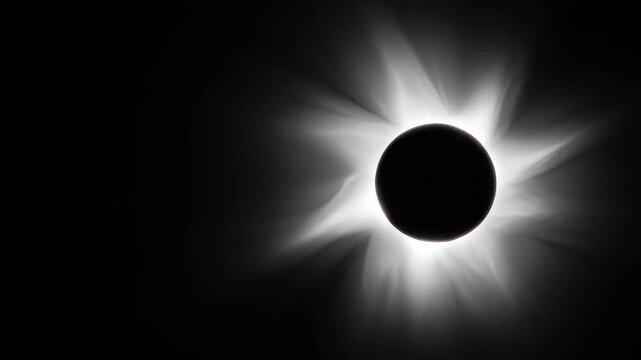 Witness total solar eclipse casting shadows over the landscape during midday with vivid solar corona, Total solar eclipse