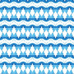 Seamless pattern with blue watercolor butterflies. Summer, abstract, marine, and sky background.