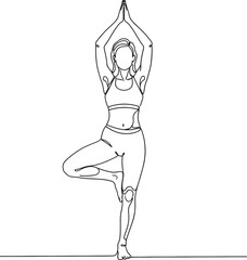 One-line drawing of a woman doing yoga pose, minimal vector line art