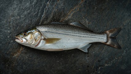 Obraz premium Fish lying on a dark rock surface.