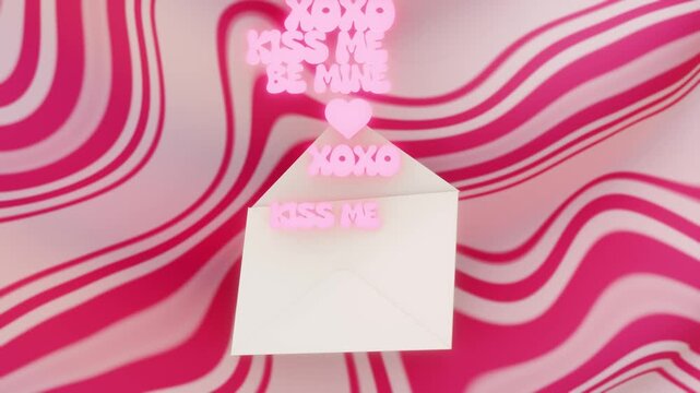 Abstract horizontal 3d Valentine romance hearts envelope infographic lettering text loop animation postcard xoxo couple relationship passion affection flirt date crush proposal engagement anniversary