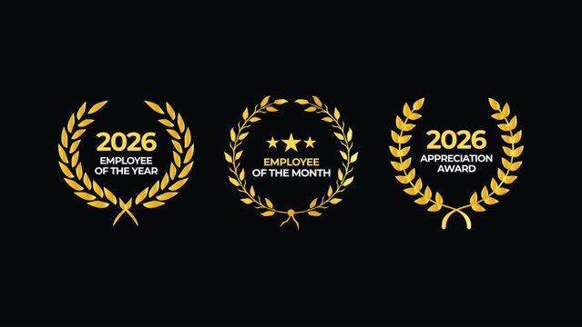 Best Employee Awards Collection Set, Employee of the Month Sign, Achievement Awards 2026 Vector - Powered by Adobe