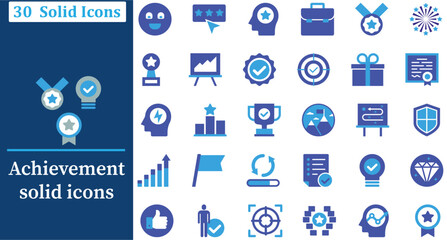 success and achievement solid icons set for business growth rewards leadership career goals awards vector collection