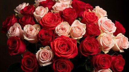 Obraz premium Valentines day roses bouquet romantic red and pink roses for valentine's day