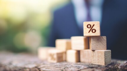 Wooden blocks with percentage symbol in an outdoor business setting