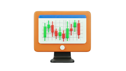 3D Rendering of a Computer Monitor Displaying Candlestick Chart