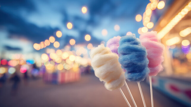 Various colorful cotton candy treats sit on sticks, inviting gue