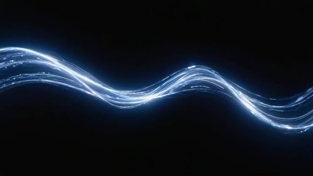 Glowing blue light wave moving through dark abstract space background