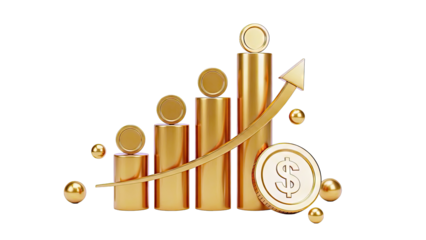 Golden Growth Chart with Upward Arrow and Coins