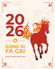 Chinese New Year vector greetings with year of the horse theme in flat illustration style