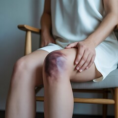 Woman with Bruised Knee Sitting on Chair
