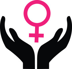 Pink Female Symbol Held by Black Hands on White Background