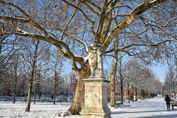 Statue&nbsp;enneig&eacute;e&nbsp;au&nbsp;Jardin&nbsp;des&nbsp;Tuileries&nbsp;en&nbsp;hiver&nbsp;&agrave;&nbsp;Paris