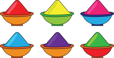 Six Bowls Of Colorful Powder For Holi Festival Celebration